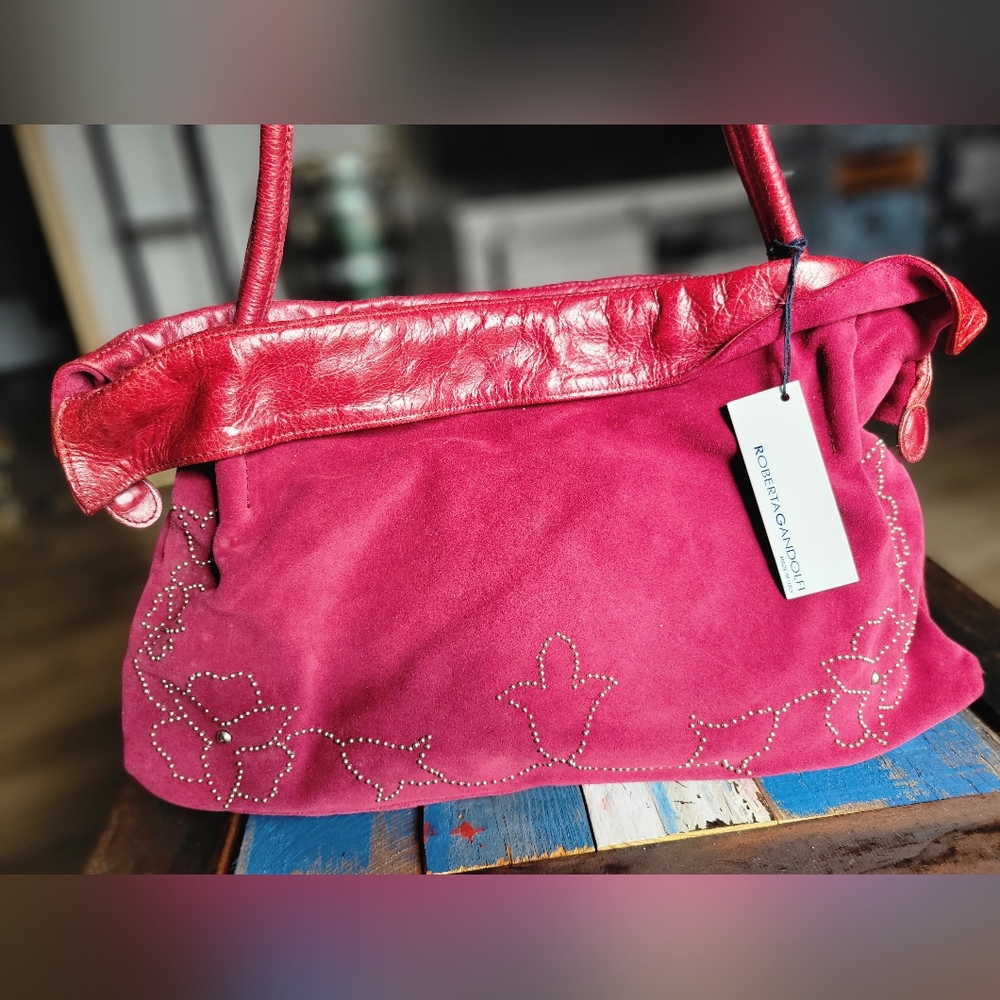 COPY - Roberta Gandolfini Italy Raspberry Suede With Raspberry Leather Trim.